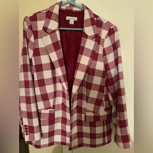 Burgundy and cream. New tags removed worn once for a wedding. Lined and soft